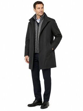 LONDON FOG Men's Quilted Gray Vest / Black Raincoat - 44R